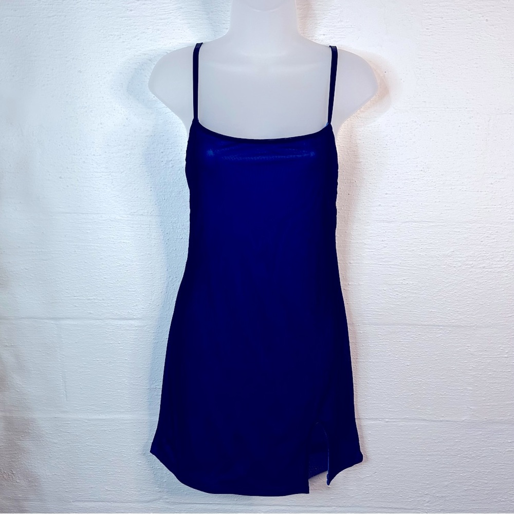 Blue mesh slip dress
